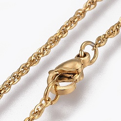 Golden 304 Stainless Steel Rope Chain Necklaces, with Lobster Claw Clasp, Golden, 17.7 inch(45cm), 1.6mm