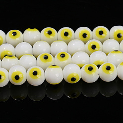 Желтый Ручной сглаза бусины бисер нитей, круглые, желтые, 6 мм, около 60 шт / нитка