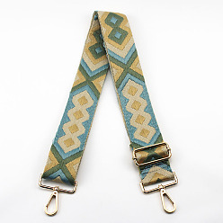 Sky Blue Ethnic Style Cotton Jacquard Adjustable Wide Shoulder Strap, with Swivel Clasps, for Bag Replacement Accessories, Light Gold, Sky Blue, 80~130x5cm