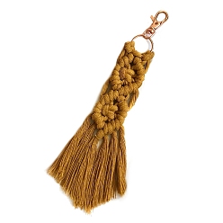 Goldenrod Macrame Cotton Cord Woven Tassel Pendant Keychain, with Swivel Clasp, Goldenrod, 20x2.5cm