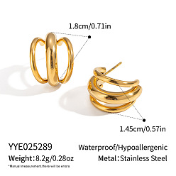 Настоящее золото 18K 304 тройные серьги-гвоздики в форме буквы С из нержавеющей стали, реальный 18 k позолоченный, 18x14.5 мм