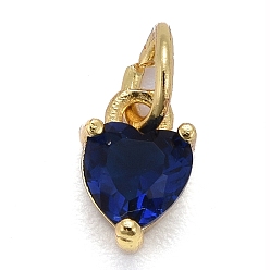 Medium Blue Brass Micro Pave Cubic Zirconia Charms, Long-Lasting Plated, Real 18K Gold Plated, Heart, Medium Blue, 8x5x3.5mm, Hole: 3mm