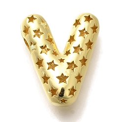 Letter V Полые медные подвески, стойки покрытие, долговечный, без кадмия и без свинца, письмо амулеты, Буква V, 21x18x8 мм, отверстие : 4.7x3 мм