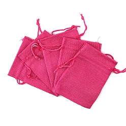 Deep Pink Rectangle Burlap Storage Bags, Drawstring Pouches Packaging Bag, Deep Pink, 14x10cm