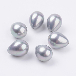 Plata Perla de concha perlas medio perforadas, gota, plata, 16~17x12 mm, agujero: 1 mm