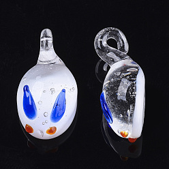 Blue Handmade Lampwork Pendants, Rabbit, Blue, 20~22.5x11~12.5x7.5~9mm, Hole: 1.5~3mm