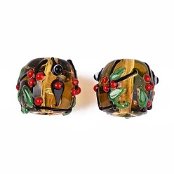(932FM) Темно-синий аква-матовый с подкладкой Ручной работы ухабистым Шарики Lampwork, бочка, ветка и глаз, темно-золотистые, 16~17.5x16.5~20.5 мм, отверстие : 1.8~3.8 мм