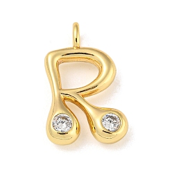 Letter R Rack Plating Brass Micro Pave Cubic Zirconia Pendants, Cadmium Free & Lead Free, Long-Lasting Plated, Real 18K Gold Plated, Letter R, 22.5x14x5mm, Hole: 3mm