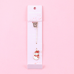 Red Alloy Enamel Christmas Snowman Charm with Long Chain Tassel Bookmark, Smiling Face Clips Bookmark for Women, Light Gold, Red, 120mm