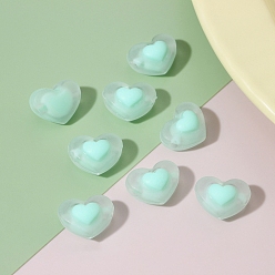Turquoise Frosted Acrylic Beads, Bead in Bead, Heart, Turquoise, 13x17mm, Hole: 3mm