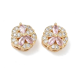 Pink Латунные микро проложить кубического циркония подвески, , реальный 18 k позолоченный, розовые, 11x12x7 мм, отверстие : 1.6 мм