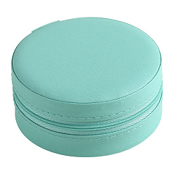 Medium Turquoise Round PU Leather Jewelry Storage Zipper Box, Portable Travel Jewelry Organizer Case for Necklace Earrings Rings, Medium Turquoise, 11x5cm