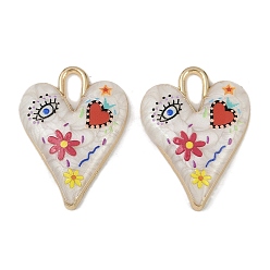 Разноцветный Подвески из эмали и сплава, долговечный, стойки покрытие, реальный 18 k позолоченный, сердце, злые глаза, красочный, 34.5x25.5x5 мм, отверстие : 9x3.5 мм