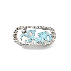 Светло-голубой Латунные хрустальные стразы овальные со скелетом дракона многорядные звенья, Эмаль стиле, без кадмия и без свинца, стойки покрытие, платина, светло-голубой, 9x20x5 мм, отверстие : 2 мм