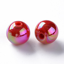 Brique Rouge Perles acryliques opaques, de couleur plaquée ab , ronde, firebrick, 12x11mm, Trou: 2.5mm, environ566 pcs / 500 g