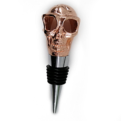 Rose Gold Zinc Alloy Wine Bottle Stoppers, with Silicone, for Winebottle, Skull Head, Rose Gold, 107x42x35mm