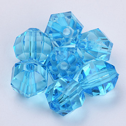Deep Sky Blue Transparent Acrylic Beads, Faceted, Round, Deep Sky Blue, 8x7mm, Hole: 1.5mm, about 1920pcs/500g