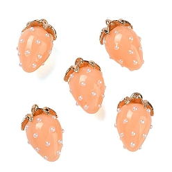 Light Salmon Resin Pendants, Strawberry Charm, with Alloy, Golden, Light Salmon, 21x12.5x12mm, Hole: 1.5mm