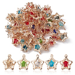 Mixed Color Rack Plating Iron Pendants, with Rhinestone, Cadmium Free & Nickel Free & Lead Free, Light Gold, Star Charms, Mixed Color, 16x14x10mm, Hole: 1.2mm