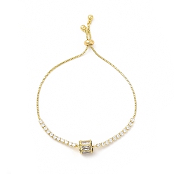 Прозрачный Браслет-слайдер со звеньями колонны из кубического циркония, настоящие позолоченные украшения из латуни для женщин, без кадмия и без свинца, прозрачные, 18 дюйм (10-1/8 см)