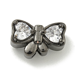 Черный Цвет Металла Покрытие стойки латунь микро паве бусина циркония, долговечный, без свинца и без кадмия, бантом, металлический черный , 8.5x12.5x7 мм, отверстие : 1.8 мм