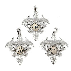 Далматинских Джаспер Треугольные подвески из натуральной далматинской яшмы, подвески из латунных камней, платина, стойки покрытие, 41.5x34.5x5.5~7 мм, отверстие : 8.5x5.5 мм