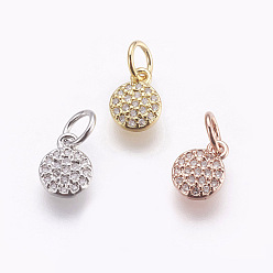 Mixed Color Brass Micro Pave Cubic Zirconia Charms, Lead Free & Cadmium Free, Flat Round, Mixed Color, 8x6x1.5mm, Hole: 3mm