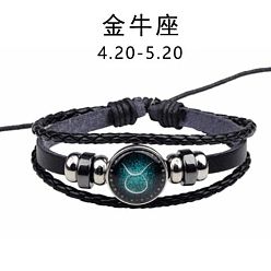 Taureau Bracelet en cuir phosphorescent constellation du zodiaque pour hommes et femmes