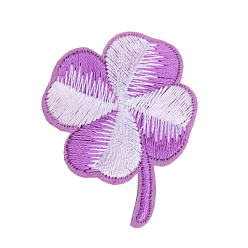 Purple Computerized Embroidery Cloth Iron On/Sew on Patches, Costume Accessories, Clover, Purple, 43x35mm