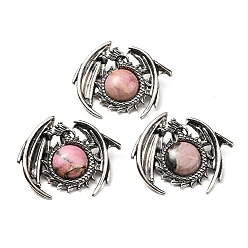 Rhodonite Natural Rhodonite Pendants, Dragon Charms, with Rack Plating Antique Silver Tone Alloy Findings, Cadmium Free & Lead Free, 40x48x12mm, Hole: 9x6mm
