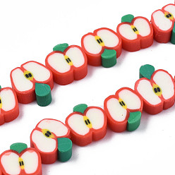 Red Handmade Polymer Clay Bead Strands, Apple Slice, Red, 6~12x7~11x4~4.5mm, Hole: 1.6mm, about 38~40pcs/strand, 12.99 inch~15.55 inch(33~38.5cm)