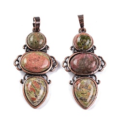 Унакит Природные подвески Unakite, покрытие стойки латунные подвески в виде цветов, без кадмия и без свинца, Красная медь, 47x24x6.5 мм, отверстие : 7.5x5 мм