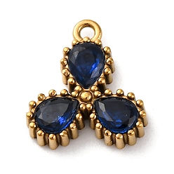 Темно-Синий Ионное покрытие (IP) 304 подвески из циркония из нержавеющей стали, прелести капли воды, реальный 18 k позолоченный, темно-синий, 12x10.5x2.5 мм, отверстие : 1.2 мм