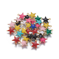 Mixed Color Brass Enamel Charms, Enamelled Sequins, Star, Golden, Mixed Color, 10.5x10x1.7mm, Hole: 1.4mm