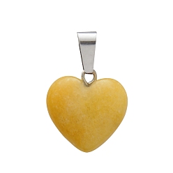Topaz Jade Natural Topaz Jade Charms, with Silver Tone Metal Findings, Heart, 16x6mm