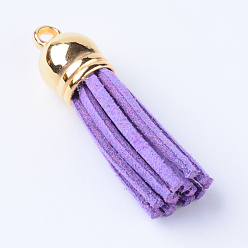 Средний Фиолетовый Искусственные замши кисточкой подвесные украшения, с концами пластмассового шнура ccb, золотые, средне фиолетовый, 84~89x11.5~12 мм, отверстие : 2.5 мм
