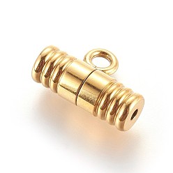 Golden 304 Stainless Steel Screw Clasps, Ion Plating (IP), with Loop, Column, Golden, 13x18x7mm, Hole: 2mm and 3mm
