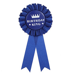 Blue Award Ribbon Shape with White Word Birthday King Tinplate Badge Pin, Button Pin for Pary Celebration, Blue, 155x75mm