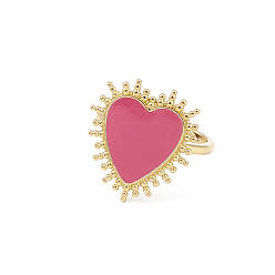 Cerise Adjustable Enamel Heart Signet Ring, Real 18K Gold Plated Brass Jewelry for Women, Lead Free & Cadmium Free, Cerise, Inner Diameter: 17mm