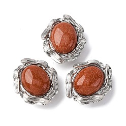 Камень с Пылевым Золотом Синтетические голдстоуновские шарики, овальные, с латунной фурнитурой платинового цвета, стойки покрытие, 16x14x7.5 мм, отверстие : 1.5 мм