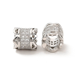 Platinum Rack Plating Brass Micro Pave Cubic Zirconia Beads, Long-Lasting Plated, Cadmium Free & Lead Free, Column, Platinum, 8x7.5mm, Hole: 4.5mm