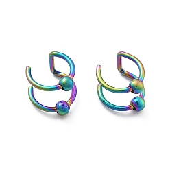 Rainbow Color 304 нержавеющая сталь 2 леска круглая клипса на кольцах для носа, носовая манжета непирсинг украшения для женщин, ионное покрытие (ip), Радуга цветов, 8.5x11 мм