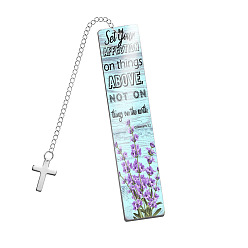 Pale Turquoise Stainless Steel Rectangle with Bible Word Bookmarks with Cross Pendant for Book Lovers, Pale Turquoise, 120x25mm