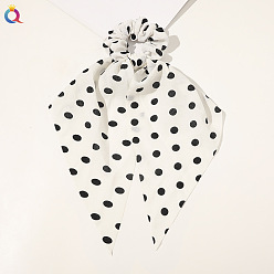 Bubble gauze polka dot triangle scarf - off-white Chic Floral Hair Accessory for Women - Triangle Ribbon Peony Bow Scrunchie Headband