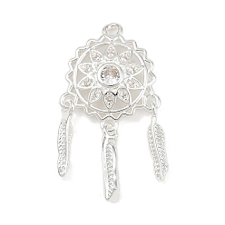 Посеребрённый Латунные микро проложить кубического циркония подвески, паутина с перьевыми подвесками, 925 серебро покрытием, 28x15.5x3 мм, отверстие : 1.2 мм