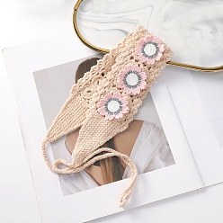 Pink Flower Headwrap, Boho Daisy Crochet Headband, Triangle Headscarf Knitted Bandana Hair Accessories, For Women Girls, Pink, 60mm