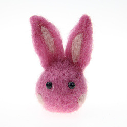 Hot Pink Rabbit Head Handmade Wool Felt Ornament Accessories, for DIY Children Hair Tie, Hot Pink, 65x30mm