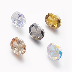 Mixed Color Electroplated Cubic Zirconia Pointed Back Cabochons, Oval, Faceted, Mixed Color, 14x10x6.2mm