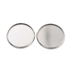 Stainless Steel Color 316 Surgical Stainless Steel Cabochon Tray Settings, Plain Edge Bezel Cups, Flat Round, Stainless Steel Color, 27.5x1.5mm