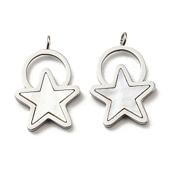 Stainless Steel Color 304 Stainless Steel Shell Pendants, Star Charms, Stainless Steel Color, 19.5x13x2mm, Hole: 1.8mm